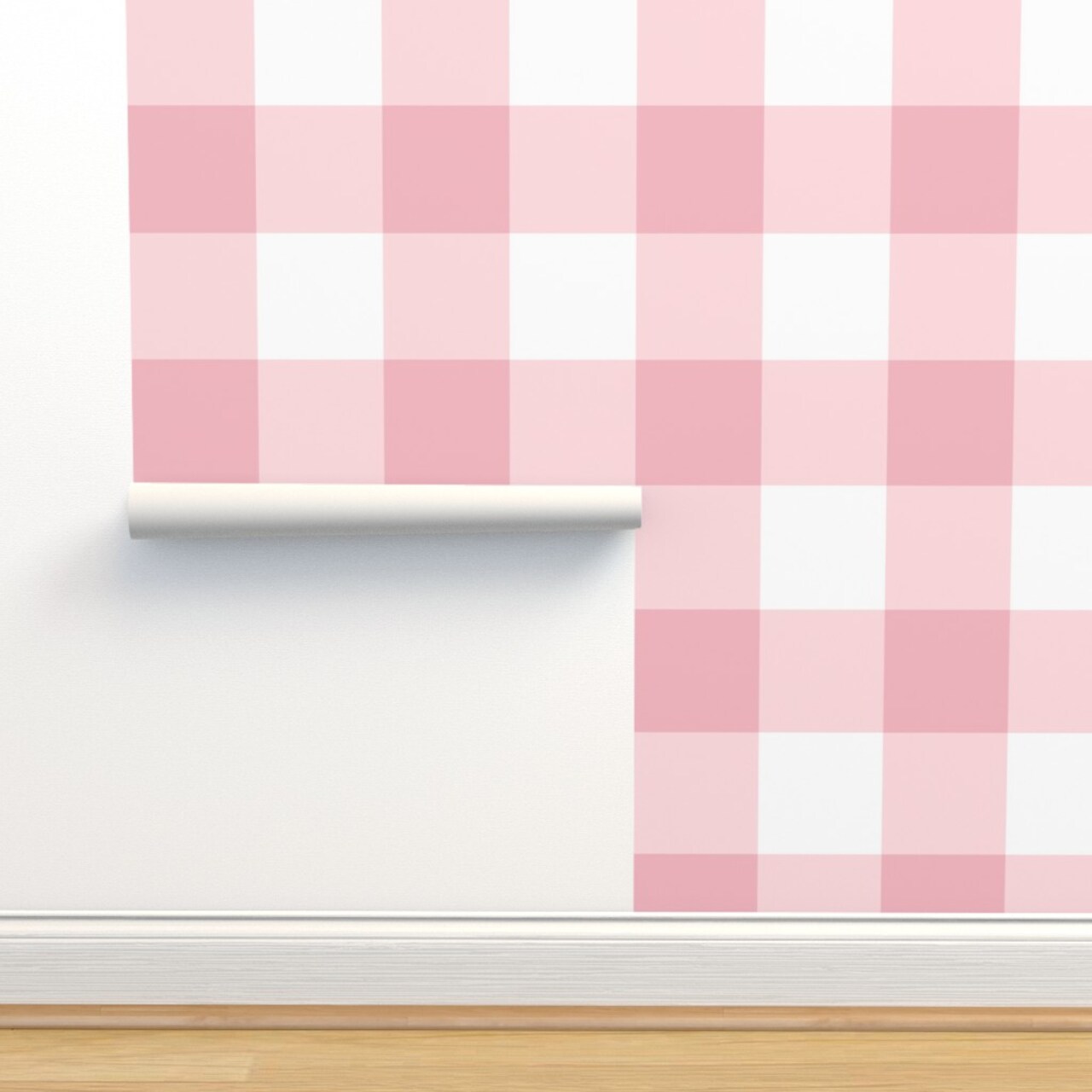 Pink Retro Gingham Check Fun Bright Country Cottagecore Farmhouse Pinic Custom Removable Wallpaper by Spoonflower Peel & Stick Wallpaper 2FT Wide 14842589